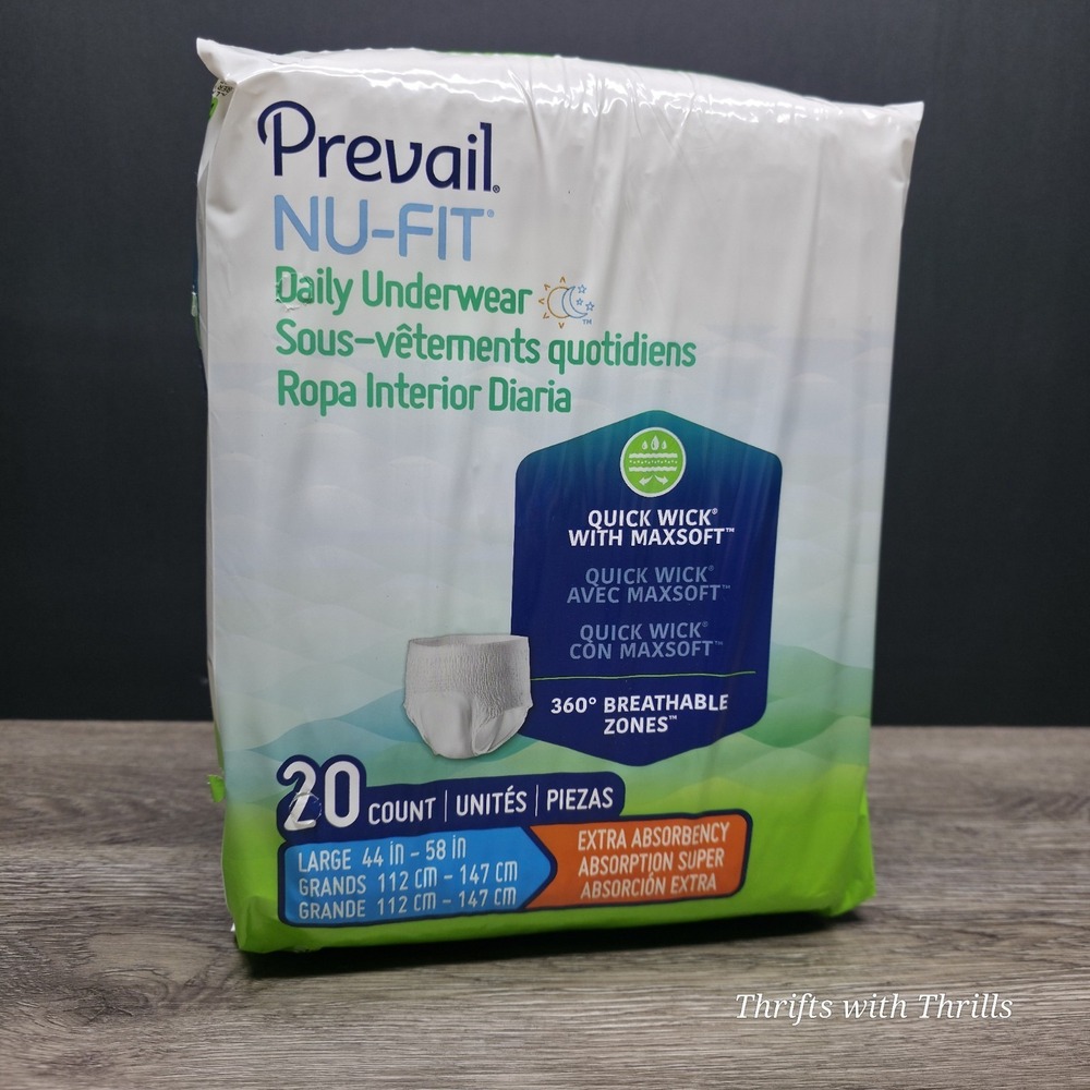 Prevail Nu-Fit‎ - Adult Daily Underwear - Unisex - Size Large - Pack of 20 - New